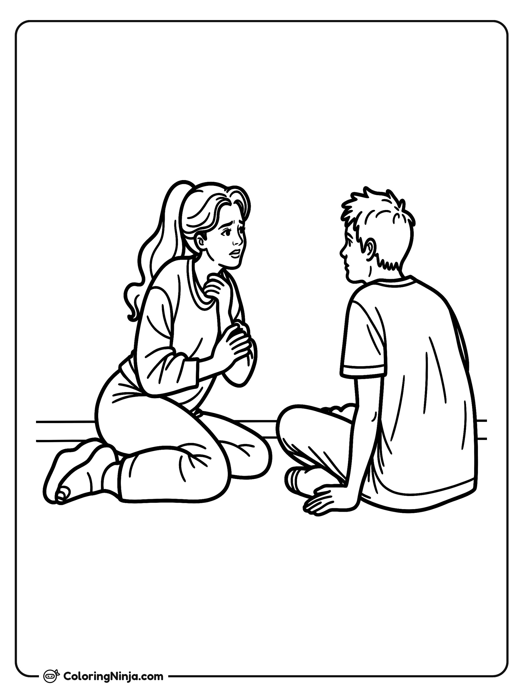 Una dramática escena de despedida: dibujo para colorear
