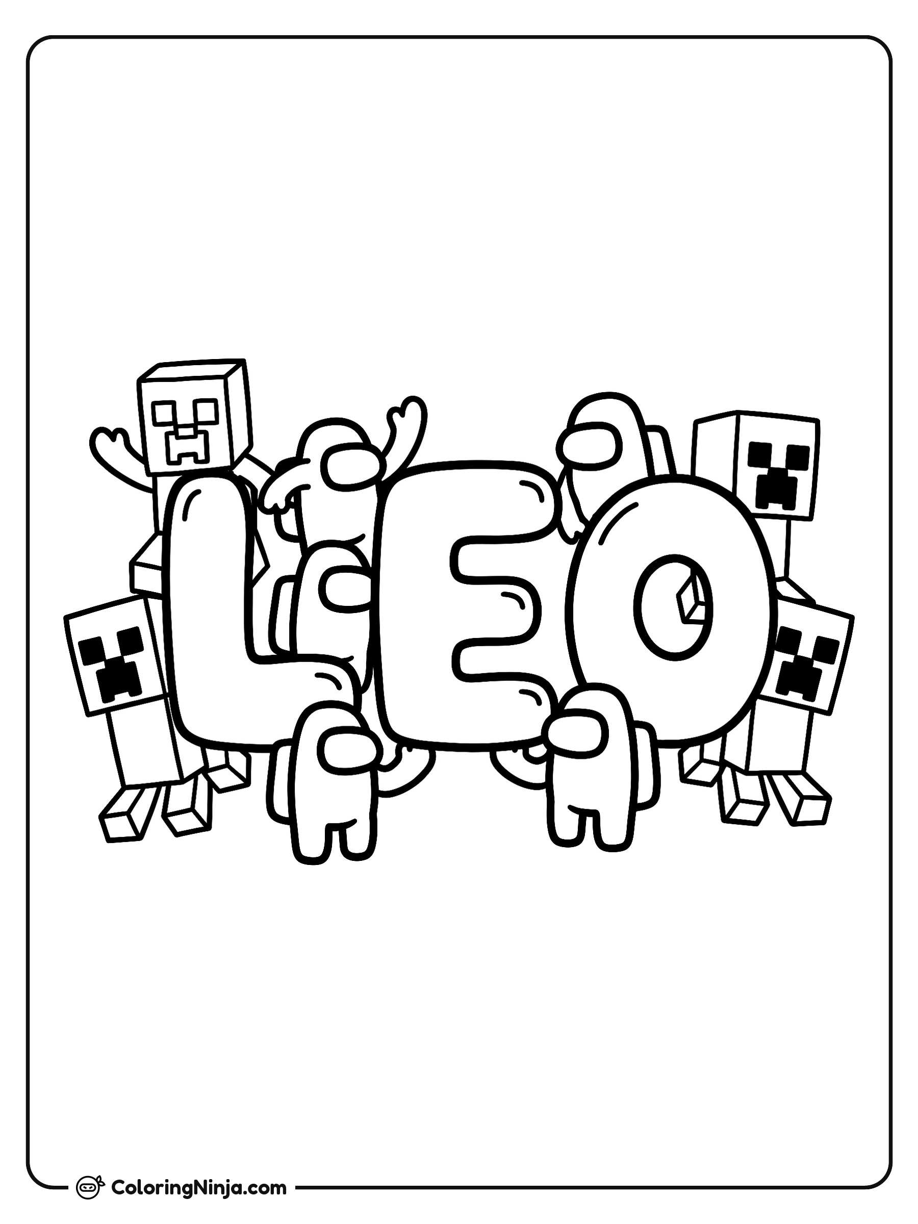 Personajes de Among Us y Creepers de Minecraft: dibujo para colorear