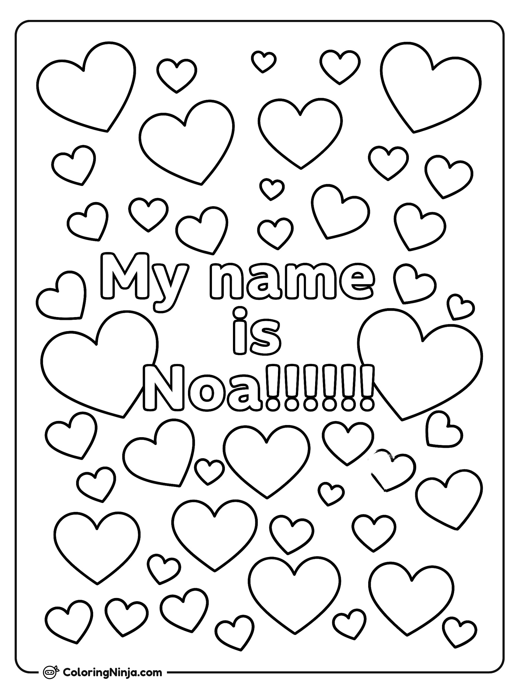 Noa Name and Hearts Coloring Page