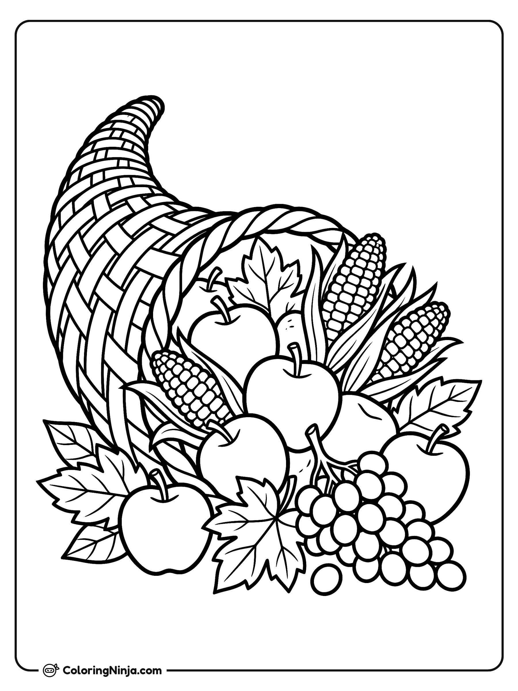 Bountiful Autumn Harvest Basket Coloring Page