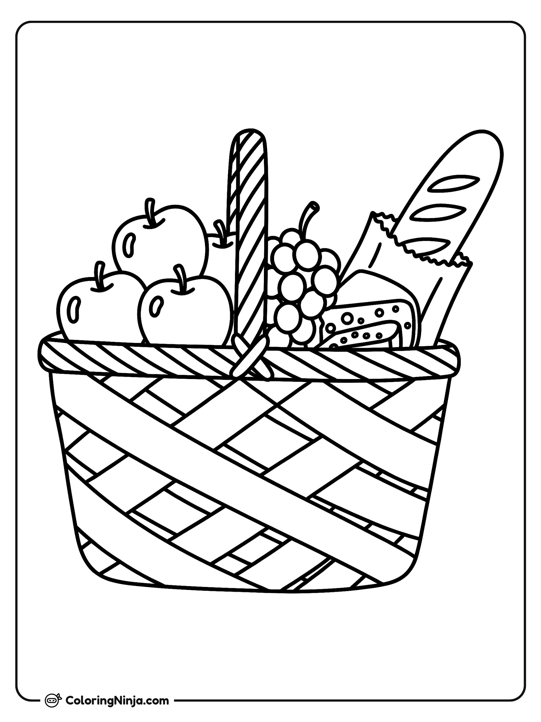 Una canasta llena de comida deliciosa: dibujo para colorear