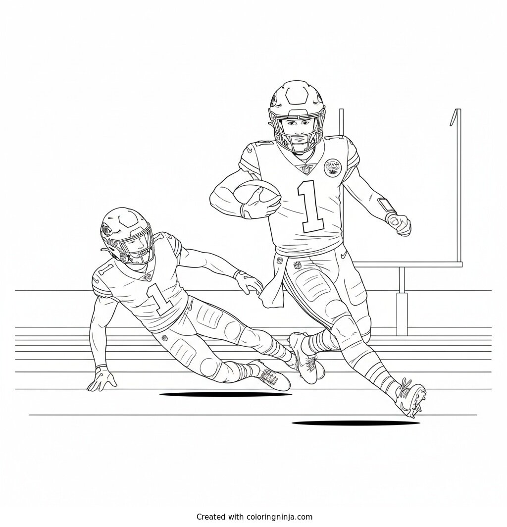 Xavier Worthy Dodging a Defender Coloring Page