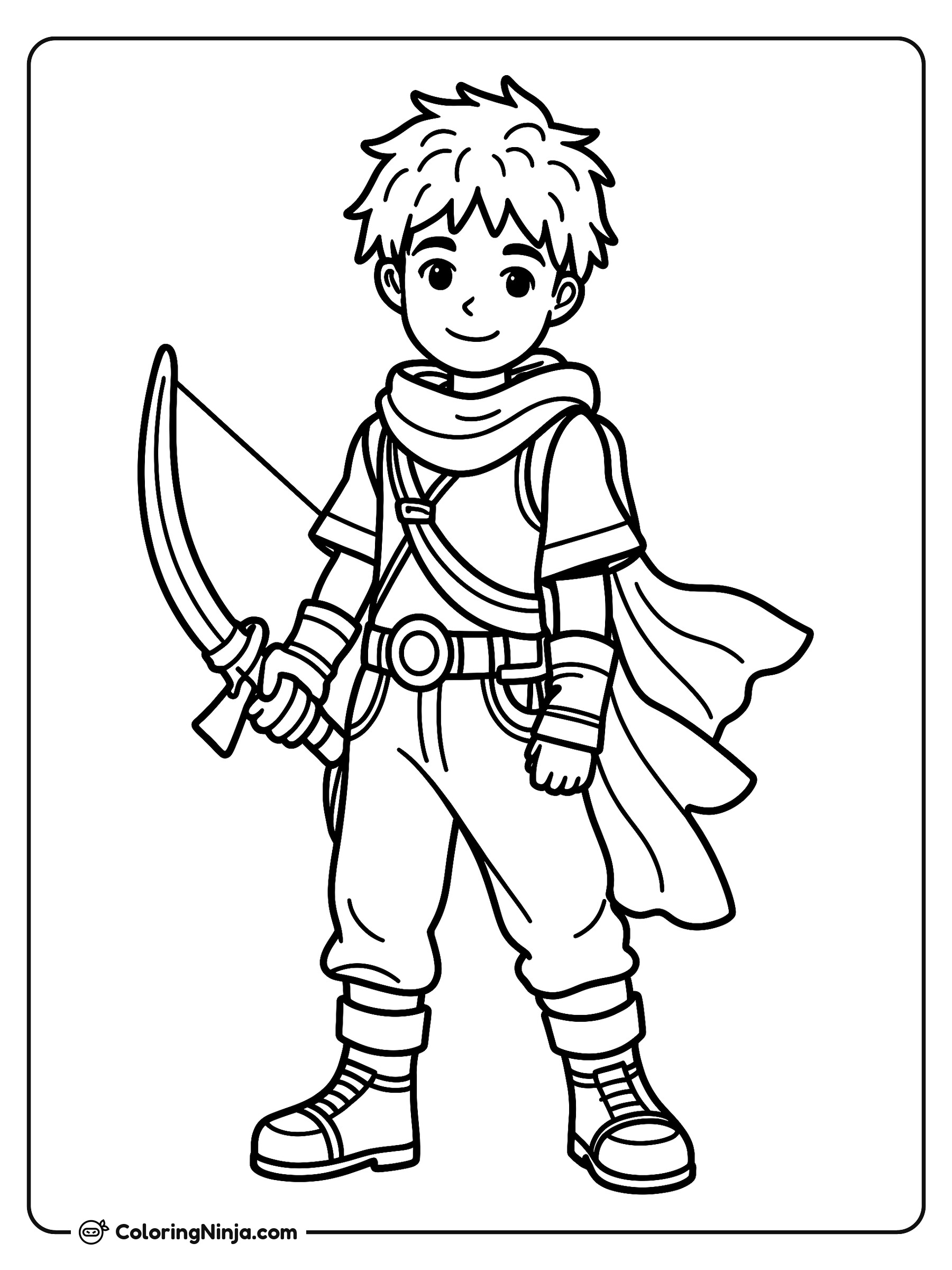 Joven explorador con arco: dibujo para colorear