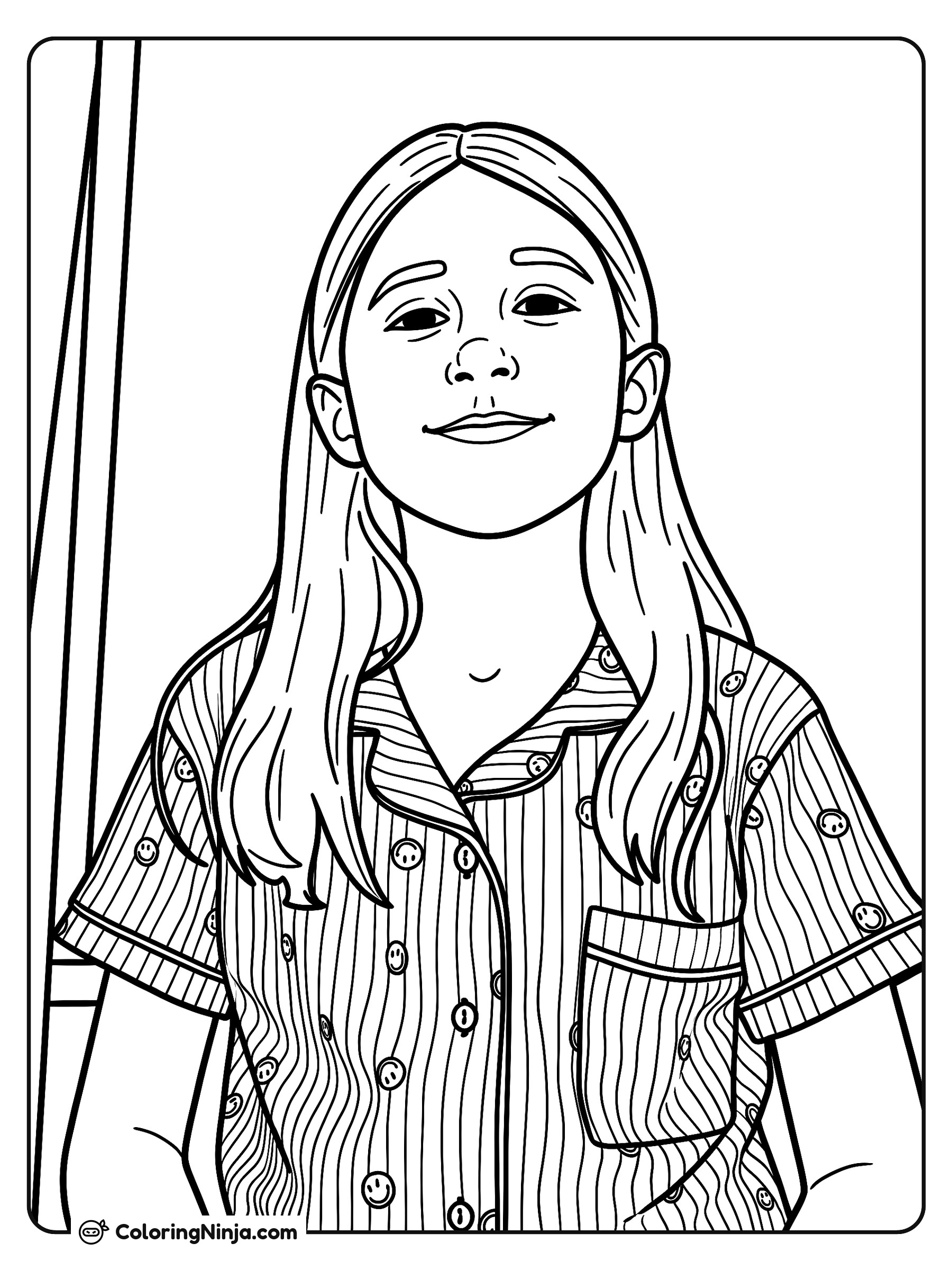 Niña sonriente con pijama a rayas: dibujo para colorear