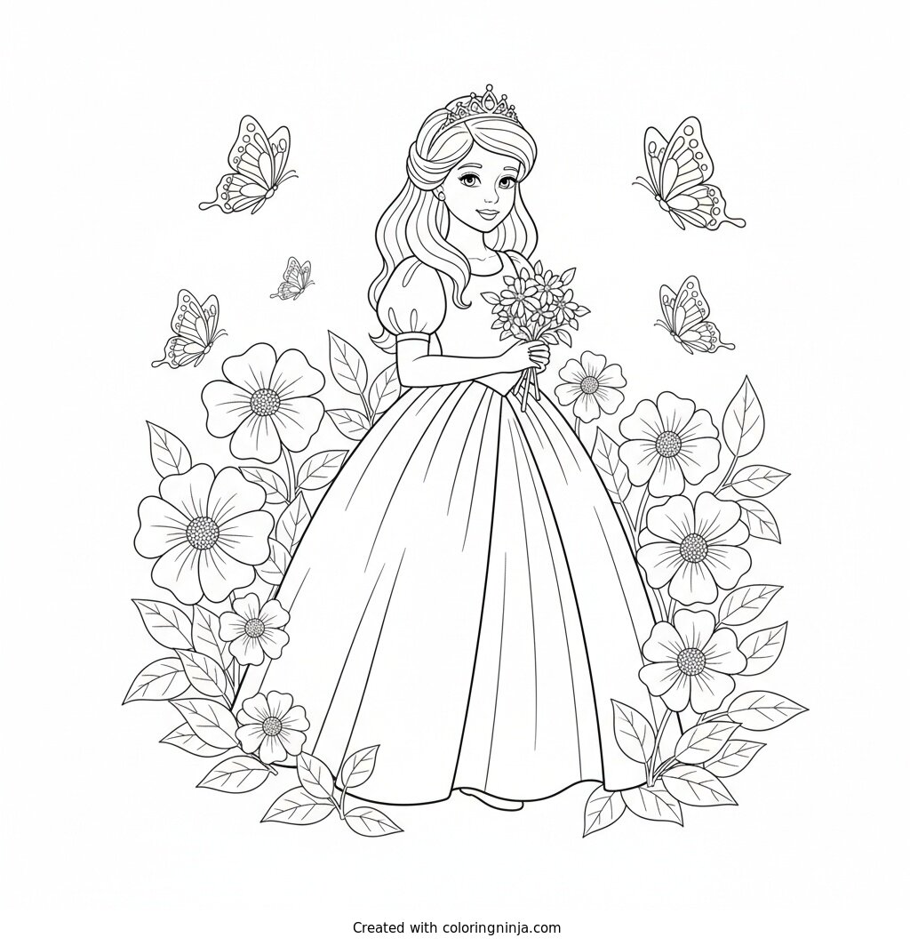 Princess in the Sunny Garden Coloring Page