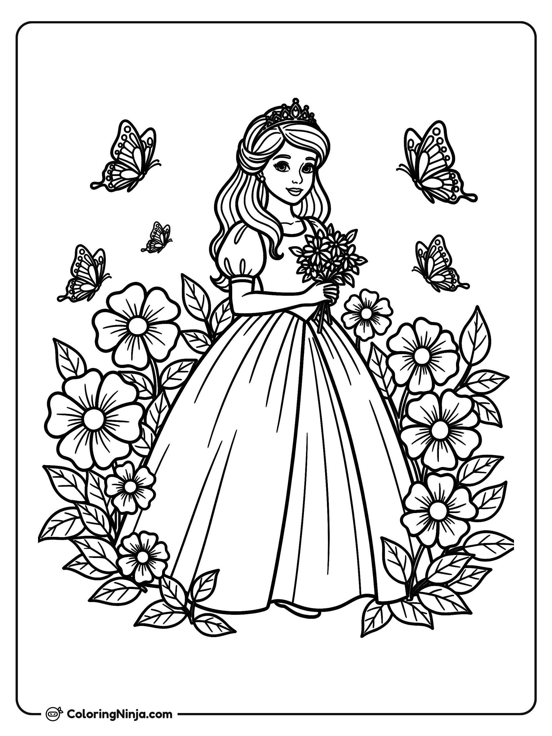 Princesa en el Jardín Soleado: dibujo para colorear