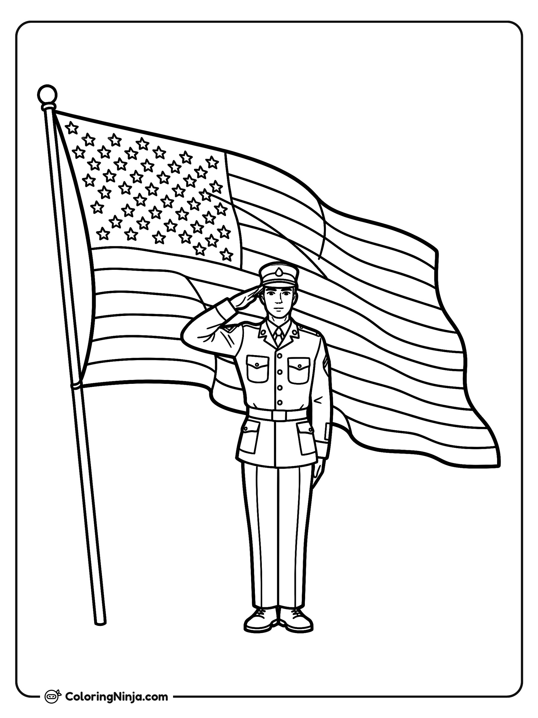 Saludo a la bandera de Estados Unidos: dibujo para colorear