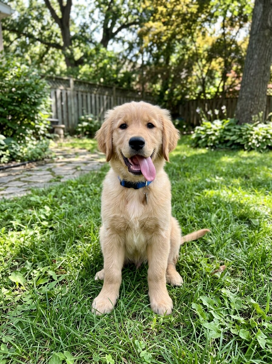 Example photo: a puppy in the garden
