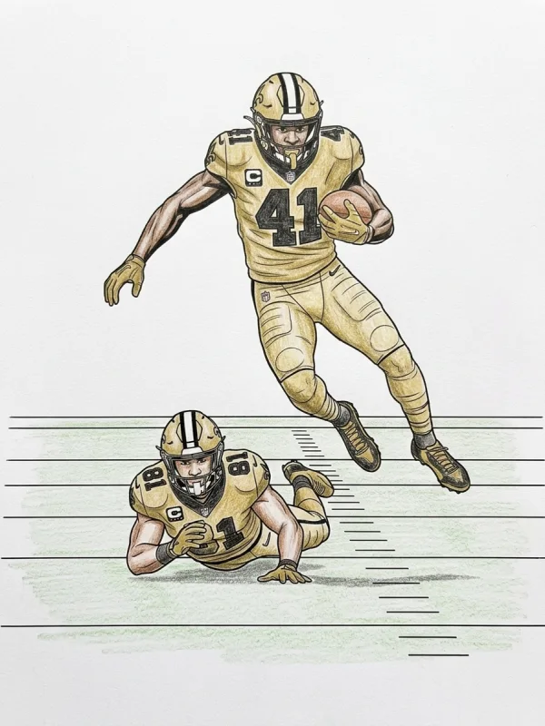 Alvin Kamara coloring page colored in with pencils