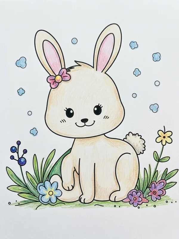 Animals coloring page colored in with pencils