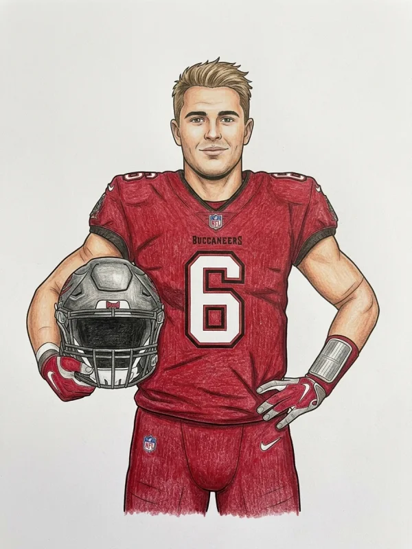 Baker Mayfield coloring page colored in with pencils