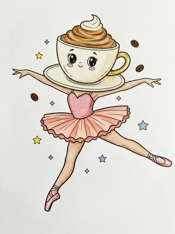 Ballerina Cappuccina coloring page colored in with pencils