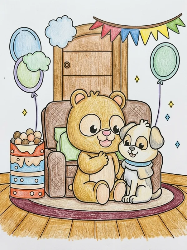 Dibujos de Globos para Colorear, pintado con lápices de colores