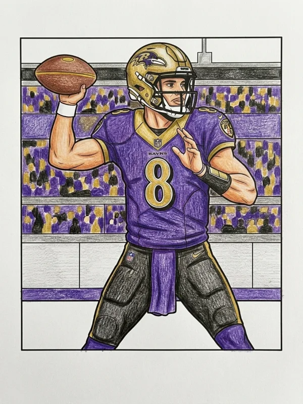 Baltimore Ravens coloring page colored in with pencils