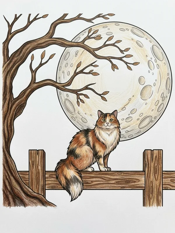 Black Cat coloring page colored in with pencils