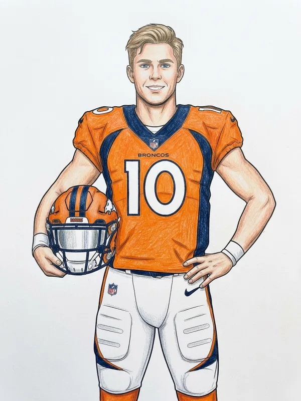 Bo Nix coloring page colored in with pencils