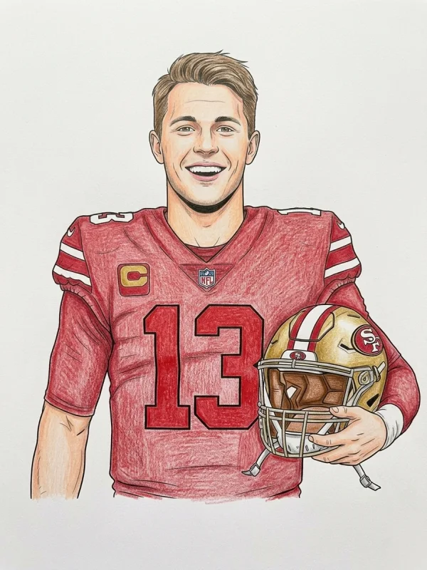 Brock Purdy coloring page colored in with pencils