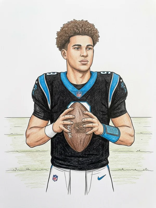 Bryce Young coloring page colored in with pencils