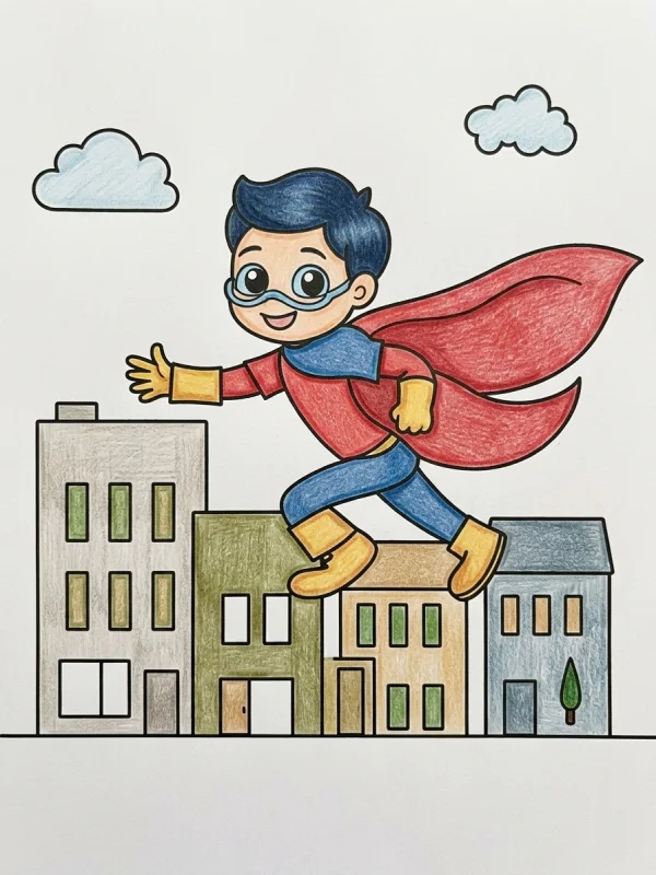 Dibujos de Edificios para Colorear, pintado con lápices de colores