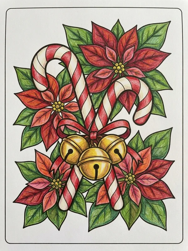 Candy Cane coloring page colored in with pencils