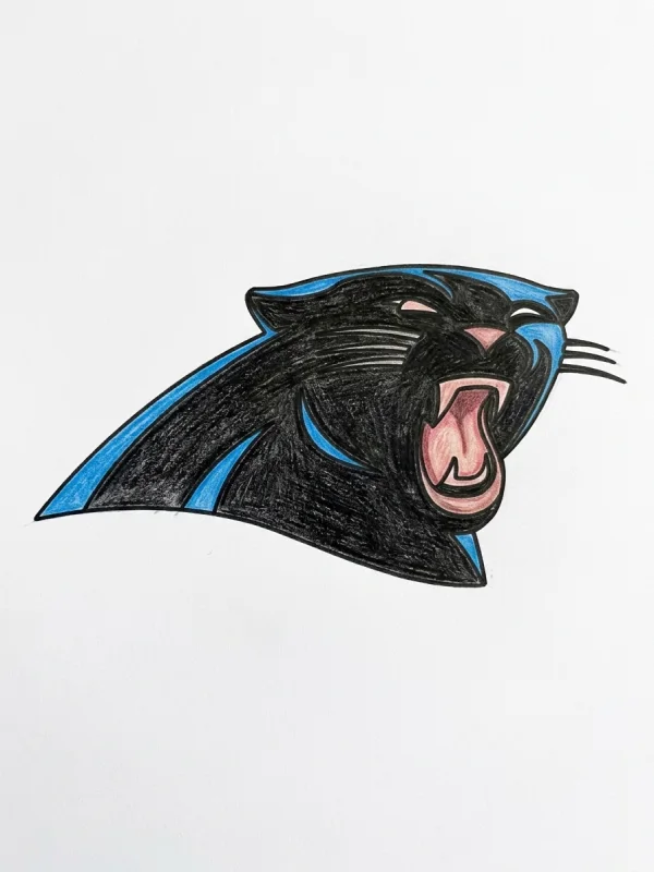 Carolina Panthers coloring page colored in with pencils