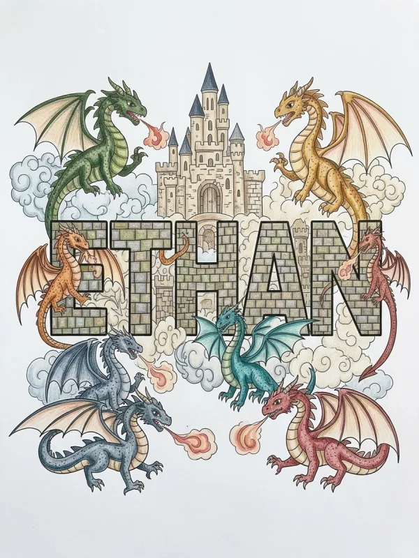 Castle coloring page colored in with pencils