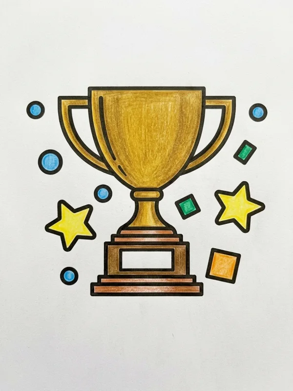 Celebration coloring page colored in with pencils