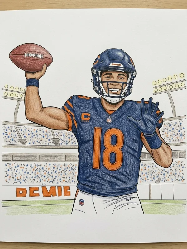 Chicago Bears coloring page colored in with pencils