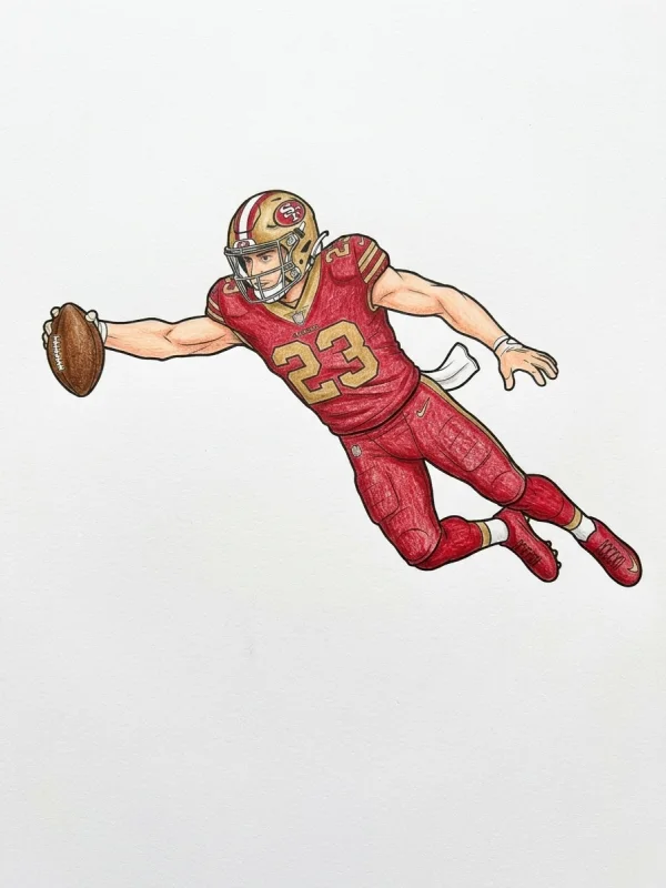 Christian Mccaffrey coloring page colored in with pencils