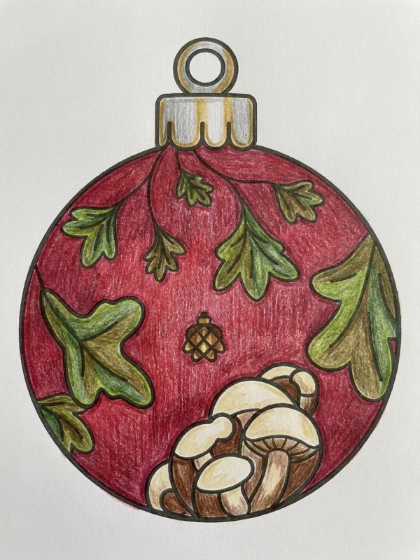 Dibujos de Esferas Navideñas para Colorear, pintado con lápices de colores