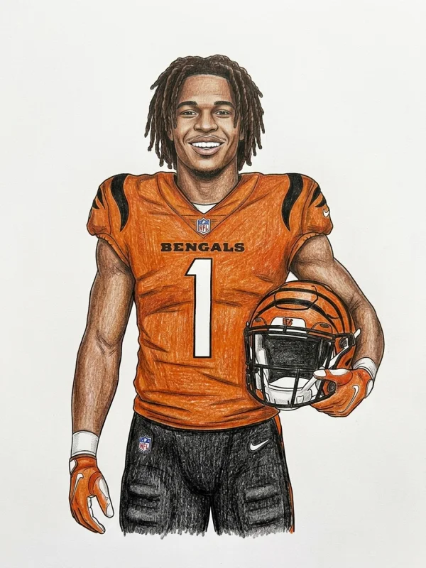 Cincinnati Bengals coloring page colored in with pencils