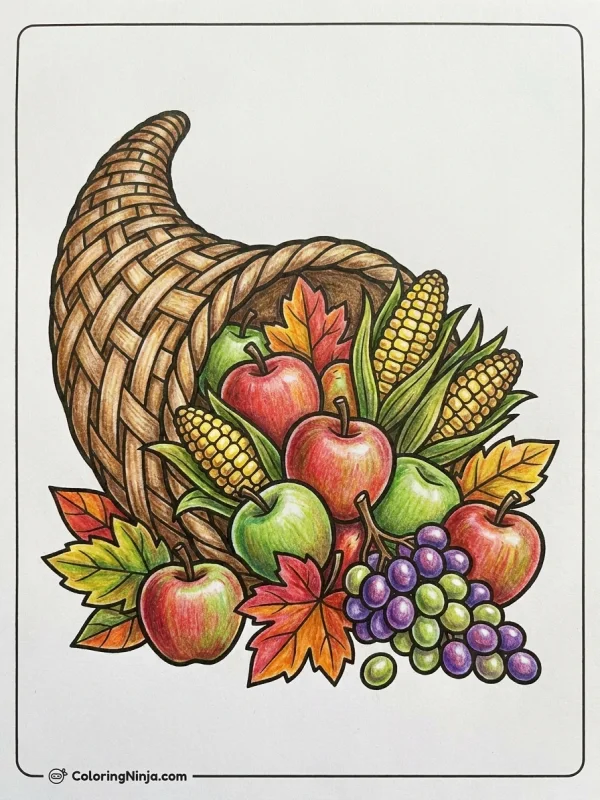 Dibujos de Cornucopia para Colorear, pintado con lápices de colores