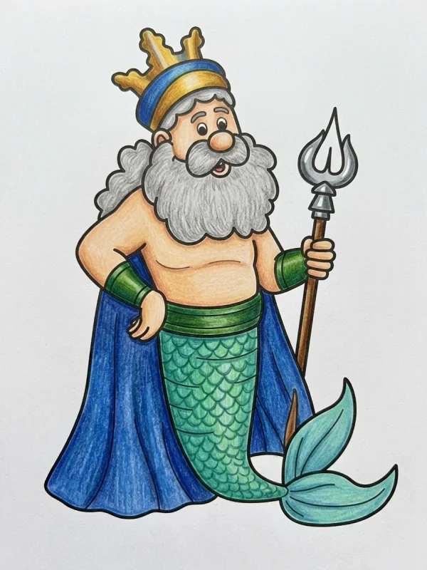 Crown coloring page colored in with pencils