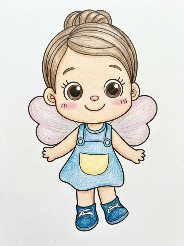 Cute coloring page colored in with pencils