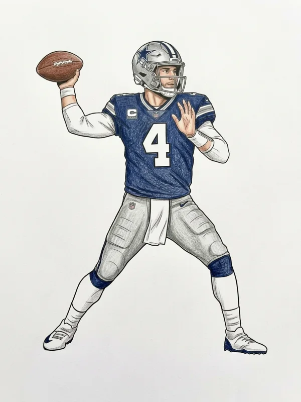 Dak Prescott coloring page colored in with pencils