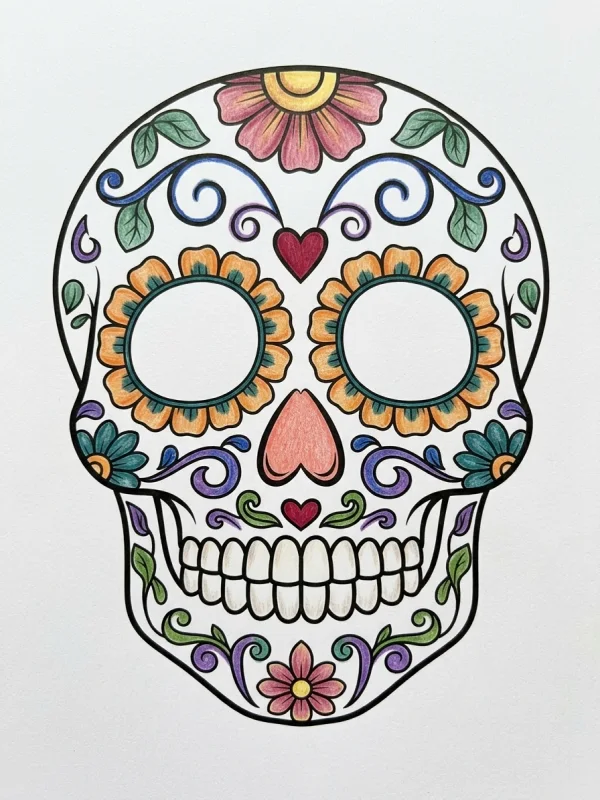 Dibujos de Día de Muertos para Colorear, pintado con lápices de colores