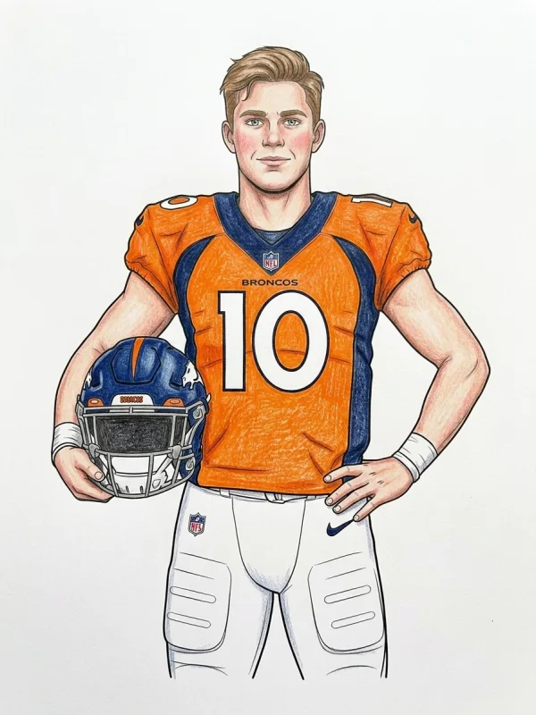 Denver Broncos coloring page colored in with pencils