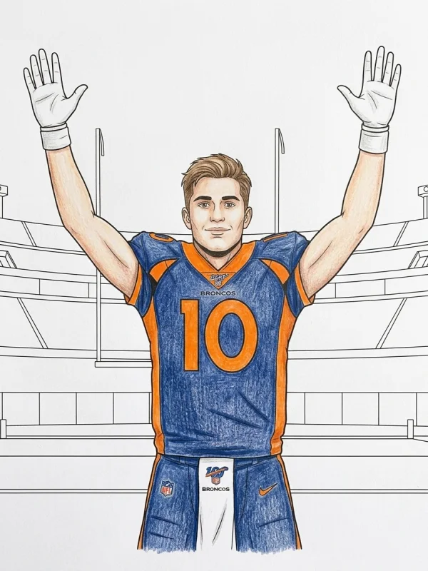 Denver Broncos coloring page colored in with pencils