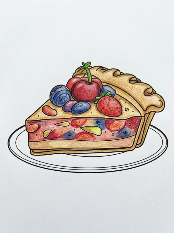 Dessert coloring page colored in with pencils