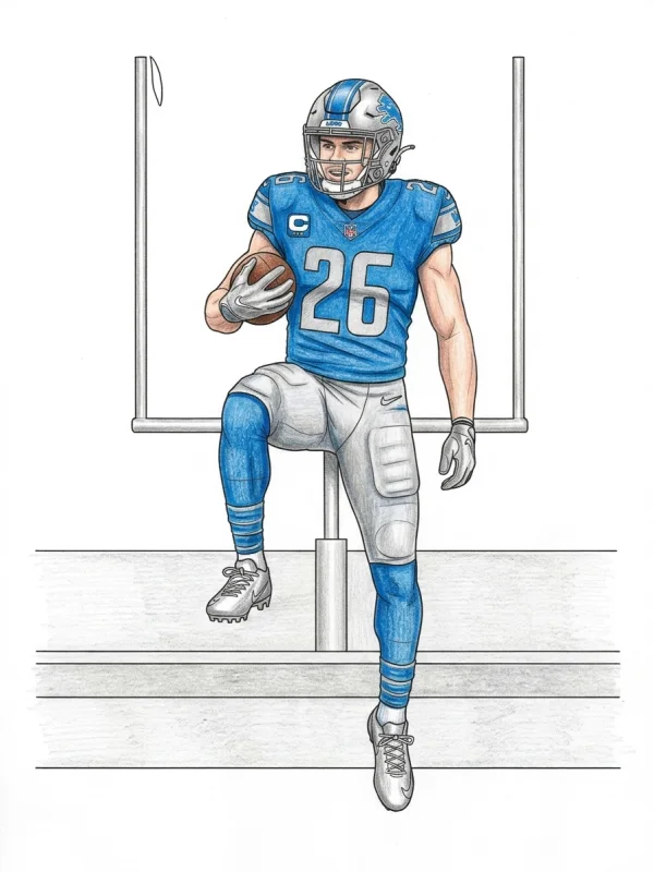 Detroit Lions coloring page colored in with pencils