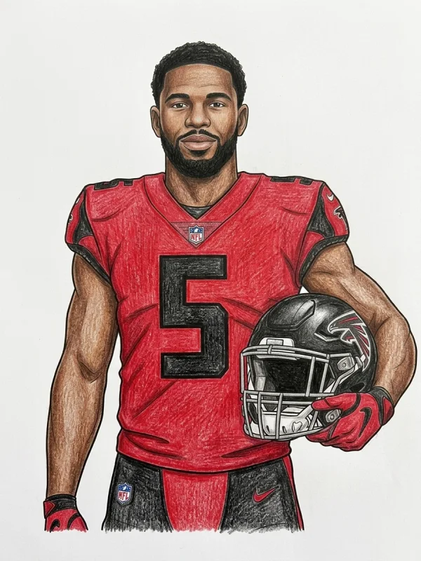 Drake London coloring page colored in with pencils