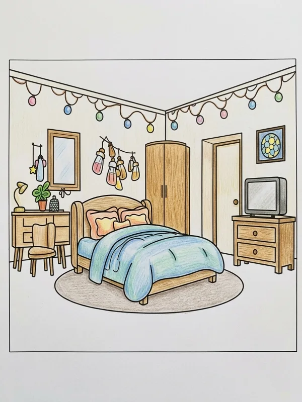 Fairies coloring page colored in with pencils