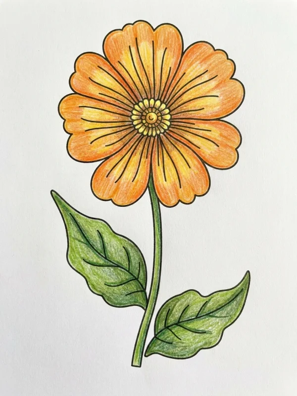Flowers coloring page colored in with pencils