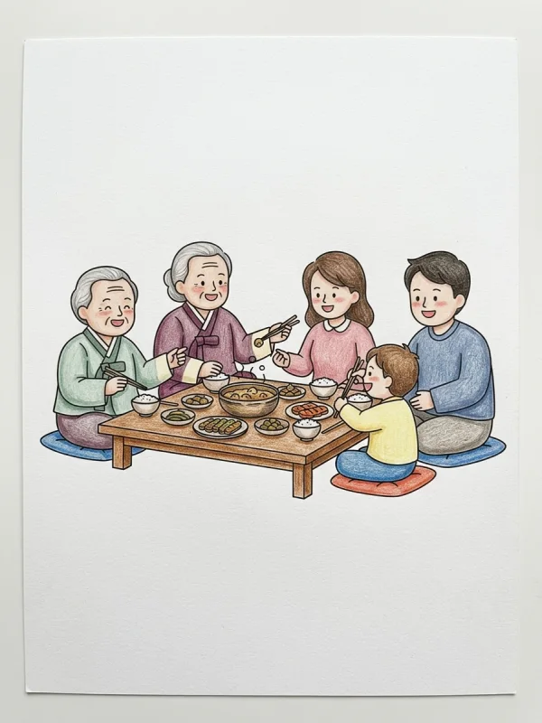 Food coloring page colored in with pencils