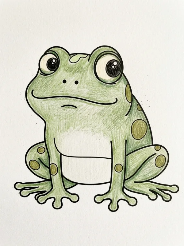 Dibujos de Ranas para Colorear, pintado con lápices de colores