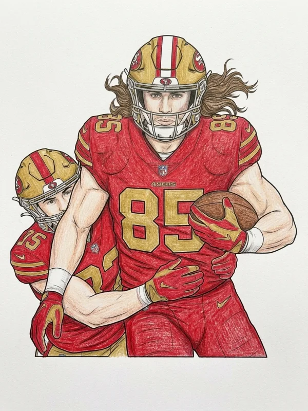 George Kittle coloring page colored in with pencils