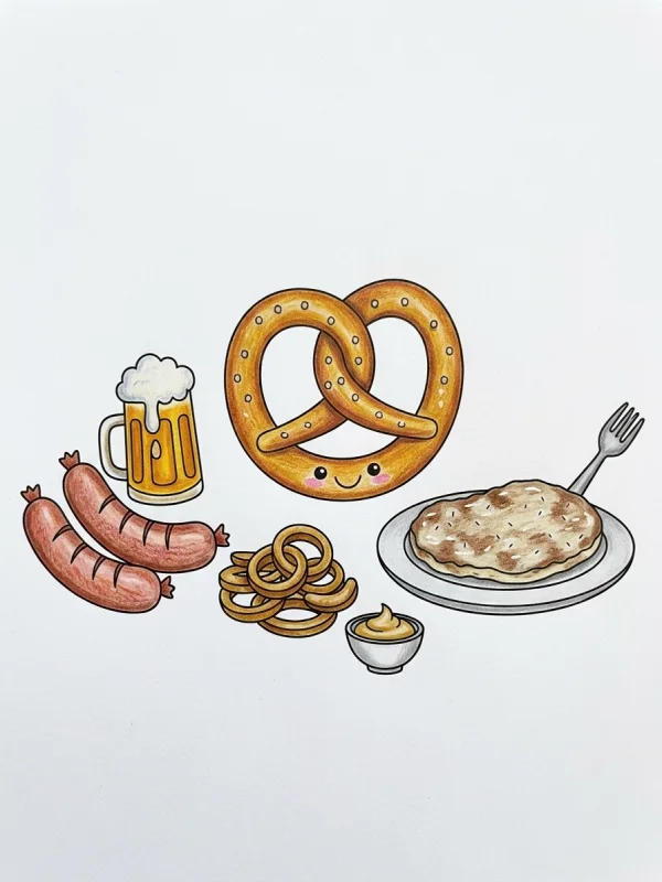 German coloring page colored in with pencils