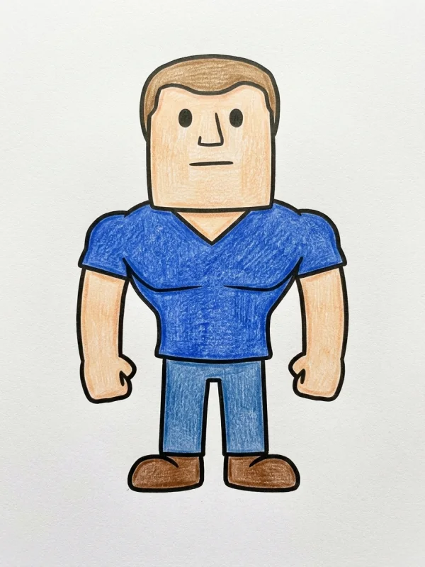 Giga Chad coloring page colored in with pencils