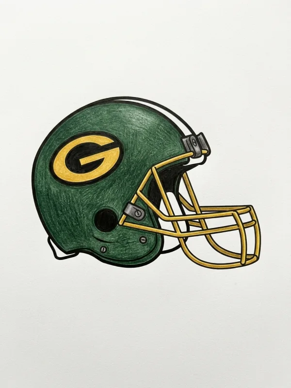 Green Bay Packers coloring page colored in with pencils