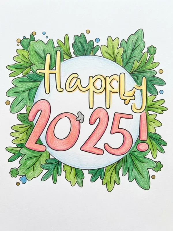 Happy coloring page colored in with pencils